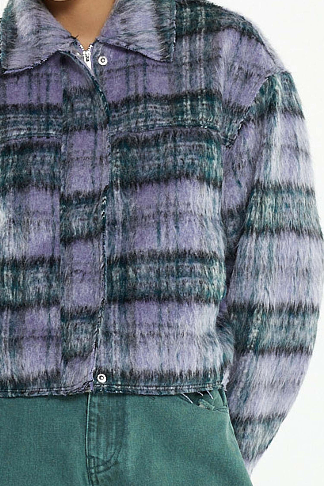 Zoe Cropped Coat in Purple Check