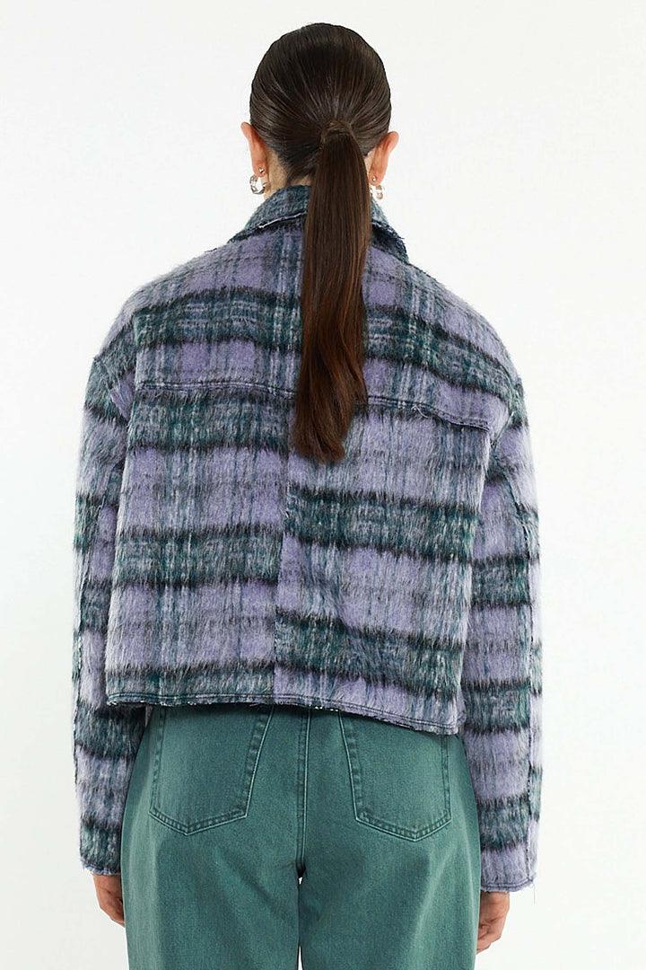 Zoe Cropped Coat in Purple Check