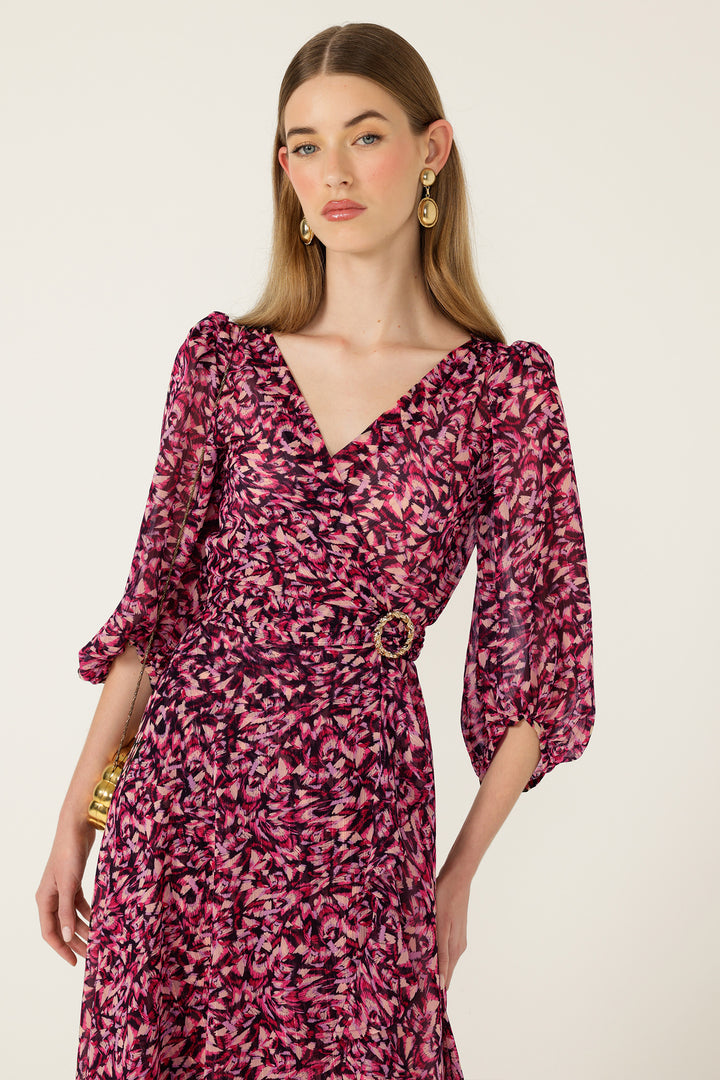 Zora Wrap Dress in Pink Lilac Feather