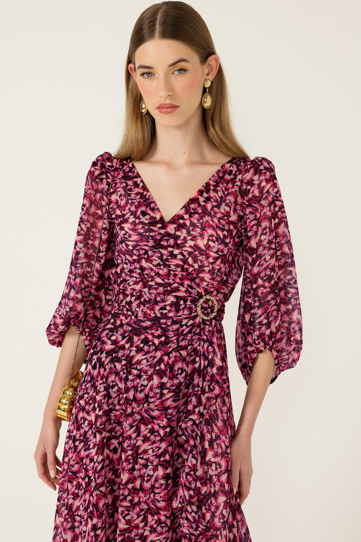 Zora Wrap Dress in Pink Lilac Feather