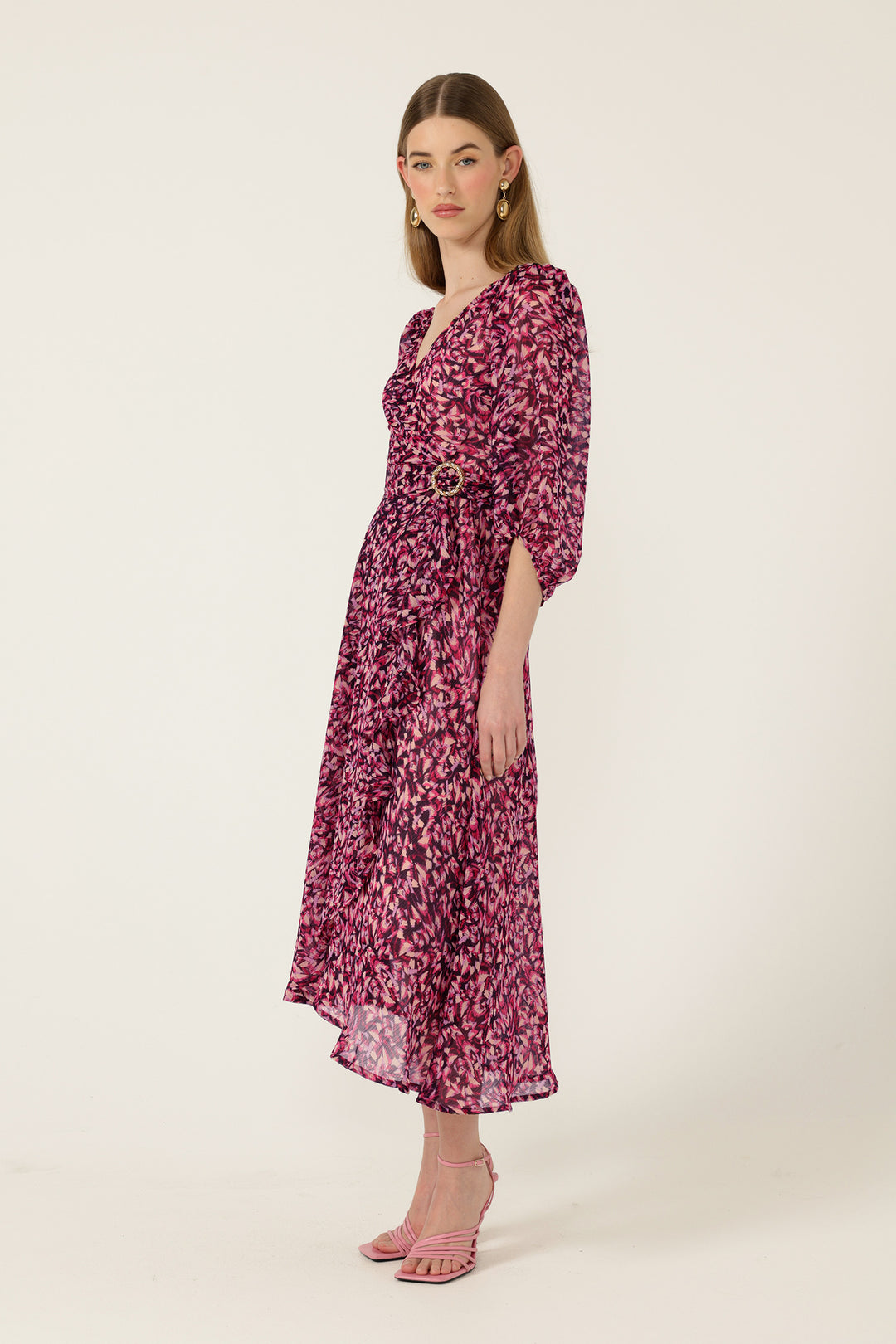 Zora Wrap Dress in Pink Lilac Feather