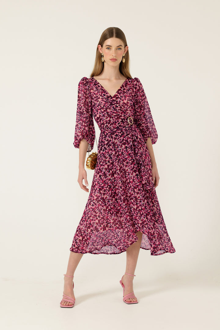 Zora Wrap Dress in Pink Lilac Feather