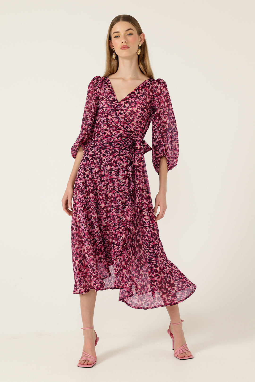 Zora Wrap Dress in Pink Lilac Feather