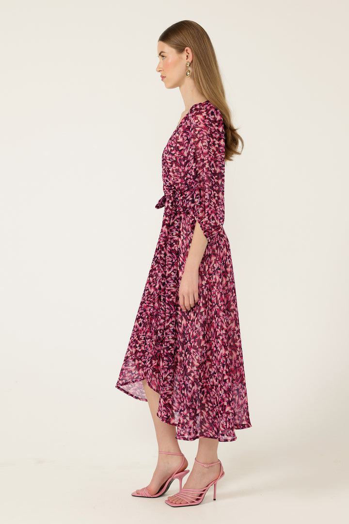 Zora Wrap Dress in Pink Lilac Feather
