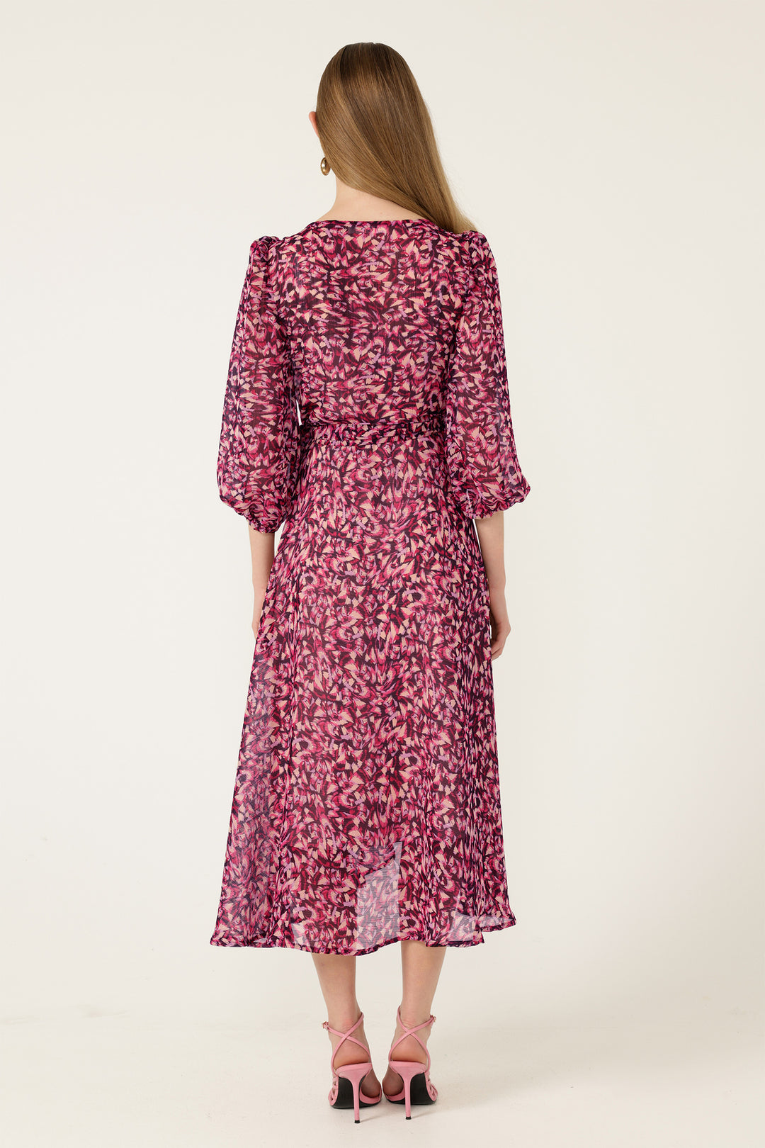 Zora Wrap Dress in Pink Lilac Feather