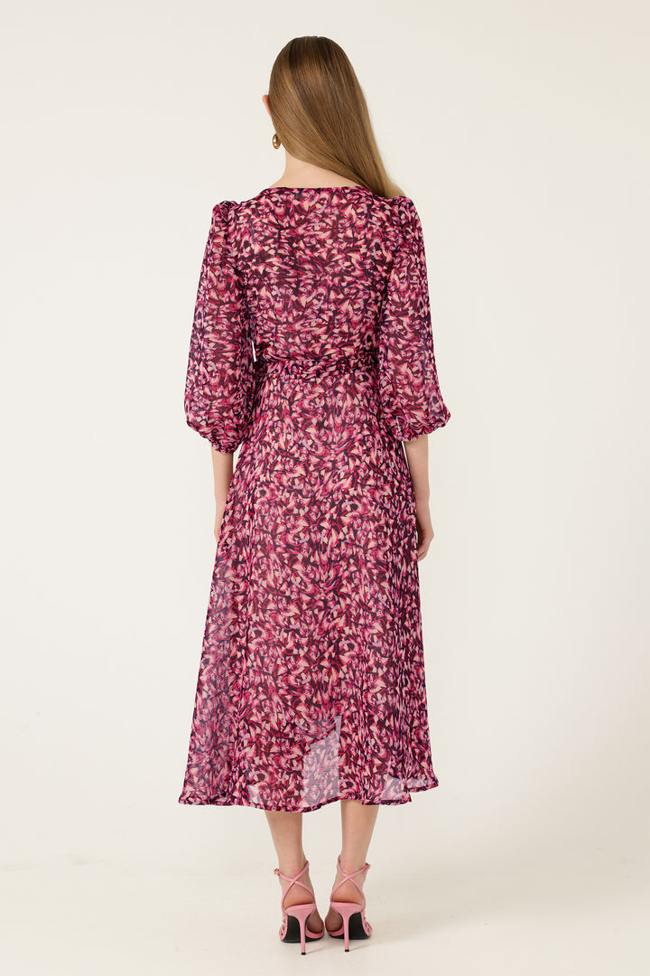 Zora Wrap Dress in Pink Lilac Feather