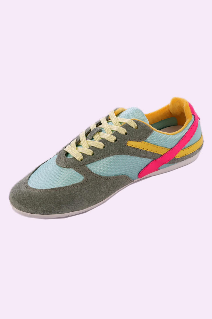 Zoya Fabric Lace Up Flat Sneakers in Bright