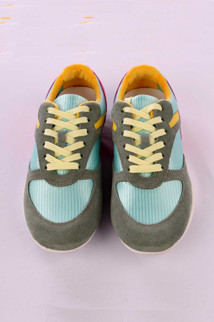 Zoya Fabric Lace Up Flat Sneakers in Bright