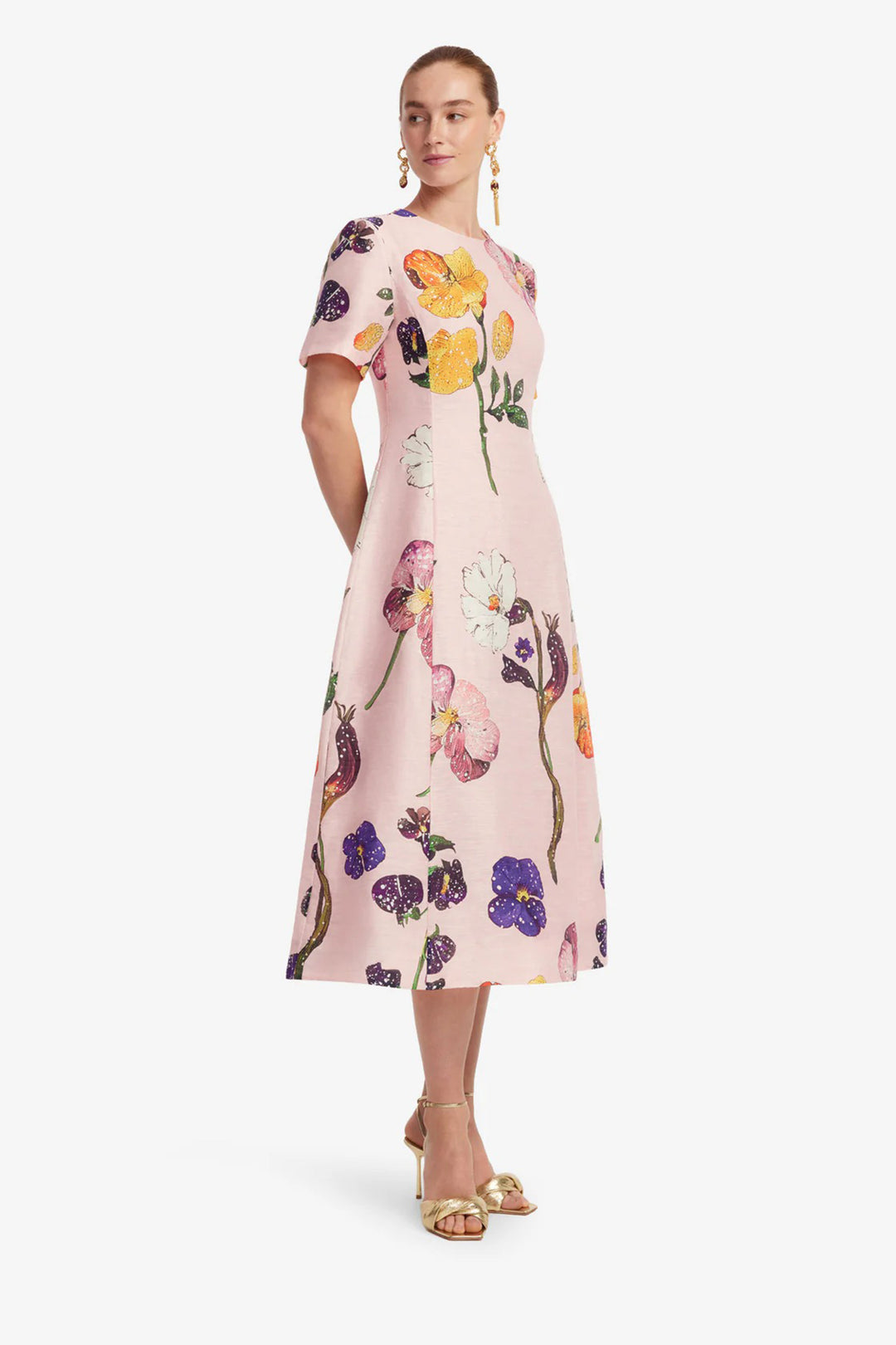 Caroline Short Sleeve Midi Dress in Wildbloom