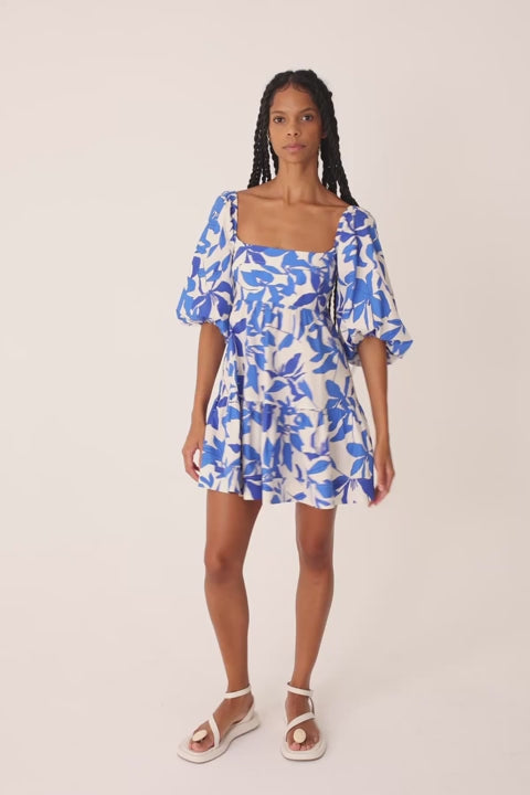 Bleue Square Neck Tiered Mini Dress