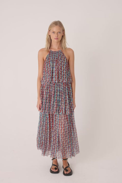 Maribel Halter Tiered Midi Dress