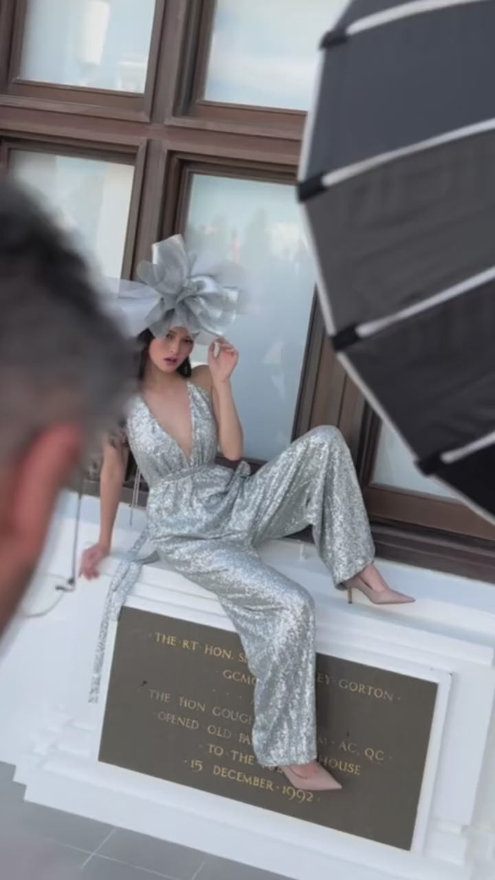 Mia Sequin Jumpsuit in Silver