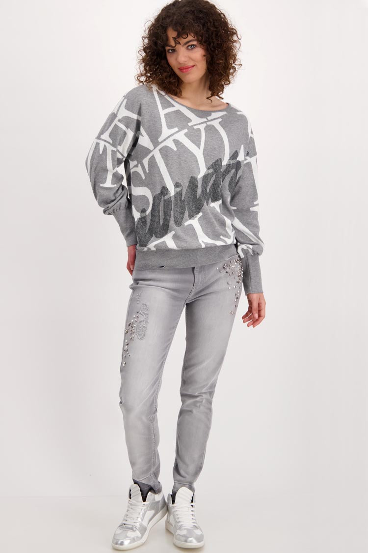 All-over Font Balloon Sleeve Sweater