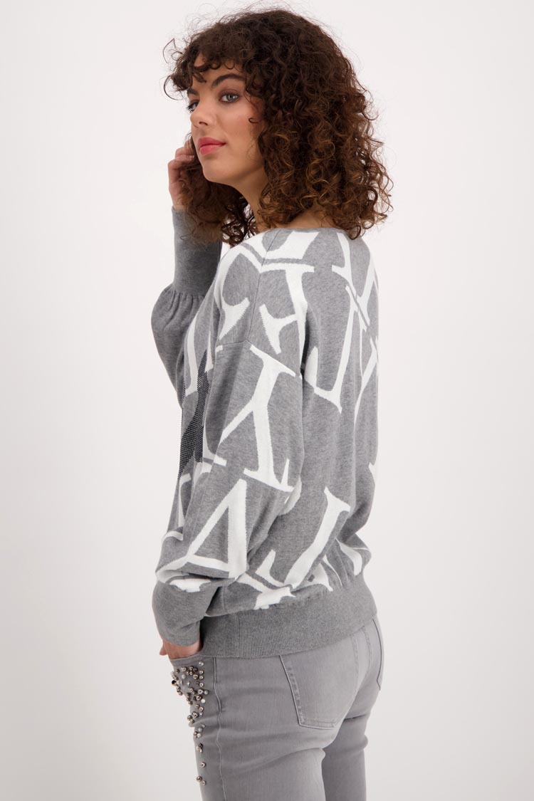 All-over Font Balloon Sleeve Sweater
