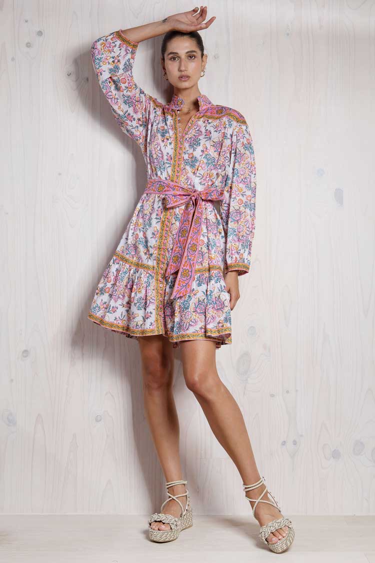 April Dress w Tie Belt in Bouquet Floral | FINAL SALE