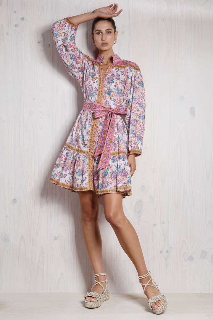April Dress w Tie Belt in Bouquet Floral | FINAL SALE