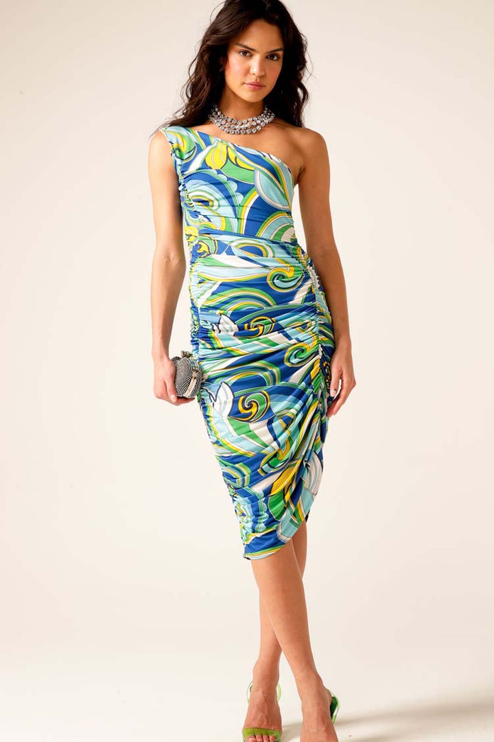 Beach Boy Blues Dress in Aqua Yellow Abstract | FINAL SALE