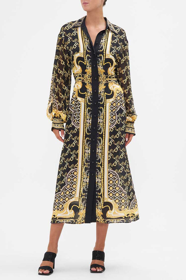 Button Down Blouson Sleeve Dress in Tether Me Not
