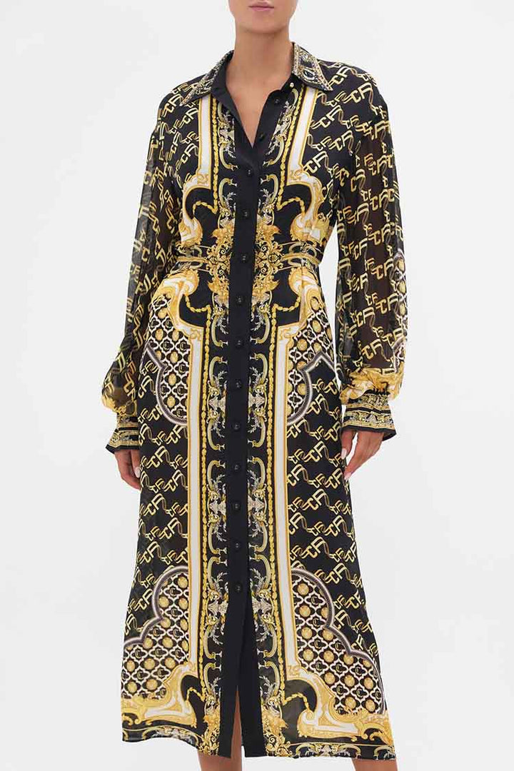 Button Down Blouson Sleeve Dress in Tether Me Not