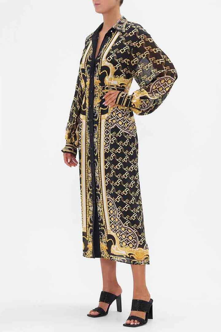 Button Down Blouson Sleeve Dress in Tether Me Not