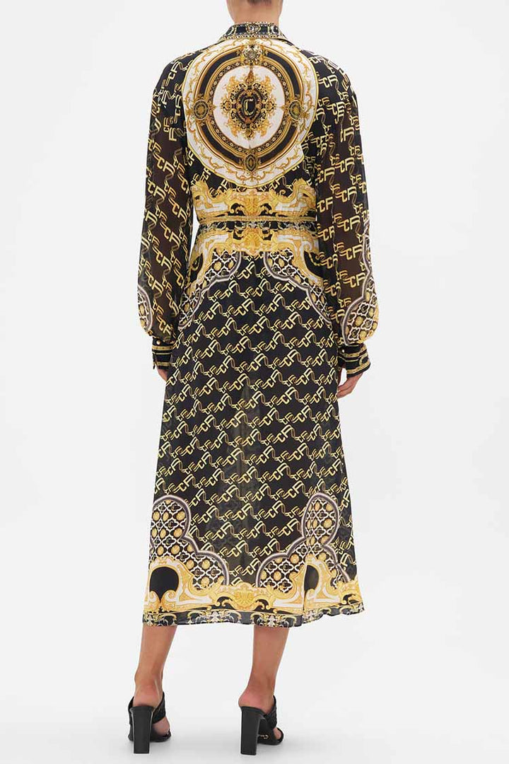 Button Down Blouson Sleeve Dress in Tether Me Not