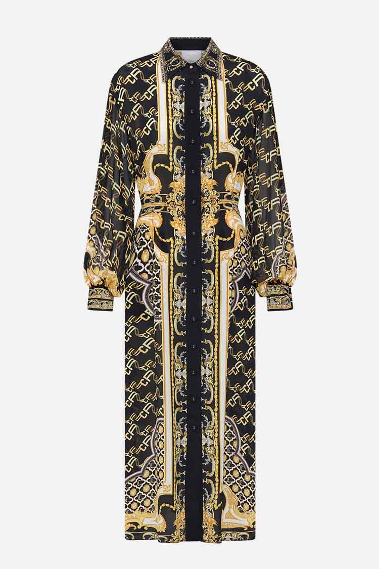 Button Down Blouson Sleeve Dress in Tether Me Not