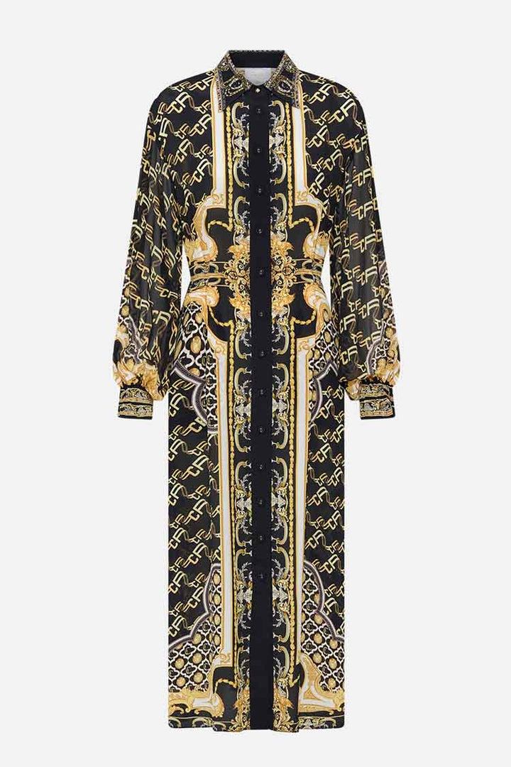 Button Down Blouson Sleeve Dress in Tether Me Not