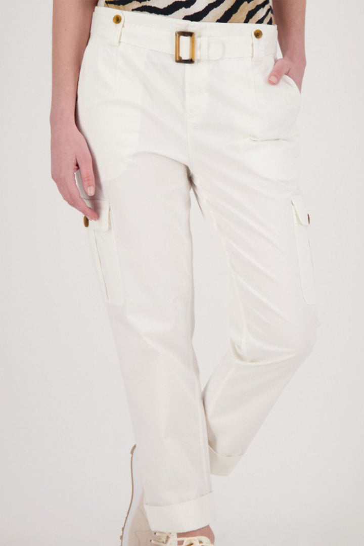 Cargo Chino Pants w Belt in White Bottoms Monari 