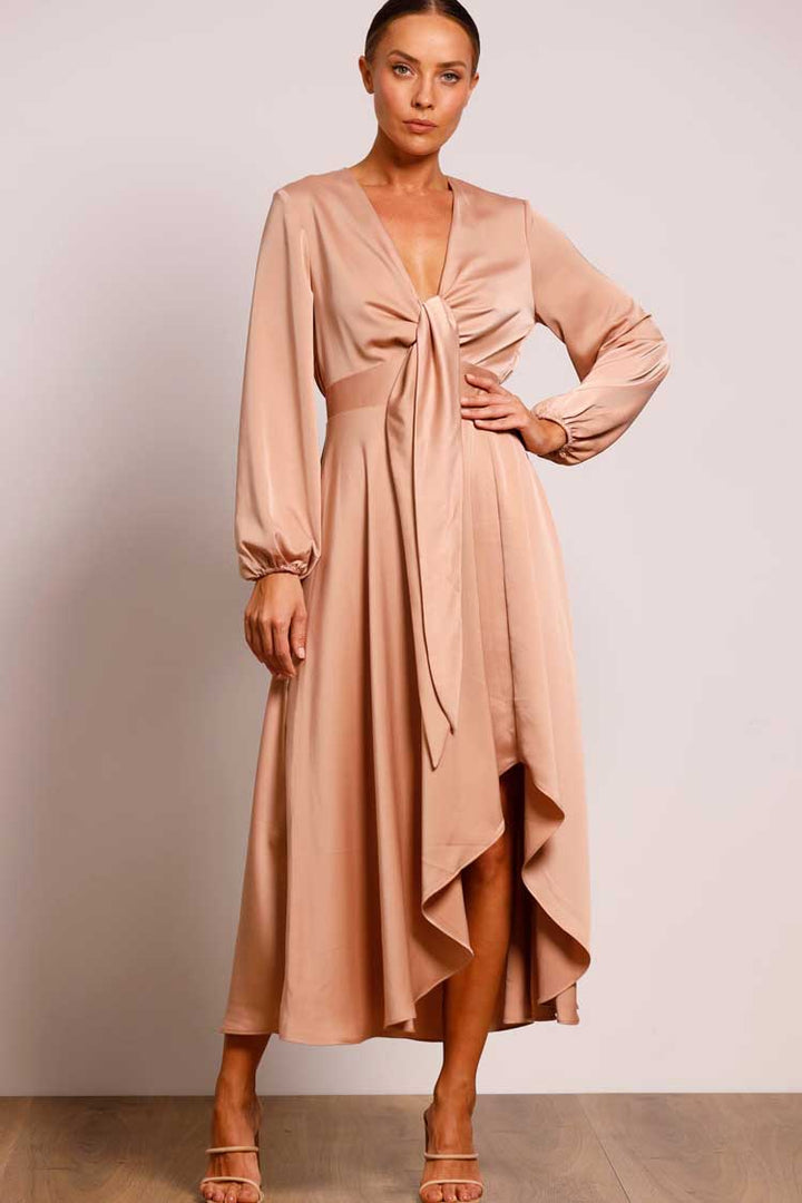 Cherish Tie Midi Dress in Hazelnut