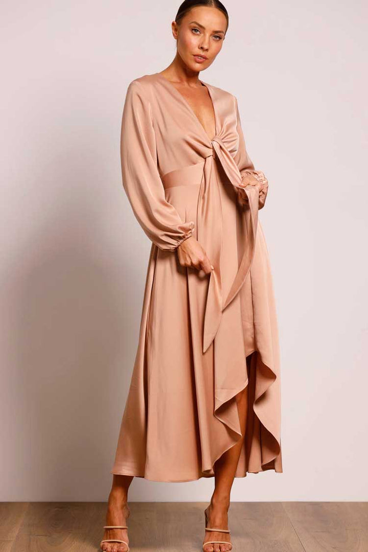 Cherish Tie Midi Dress in Hazelnut