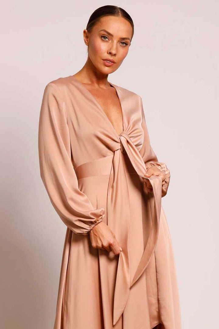 Cherish Tie Midi Dress in Hazelnut