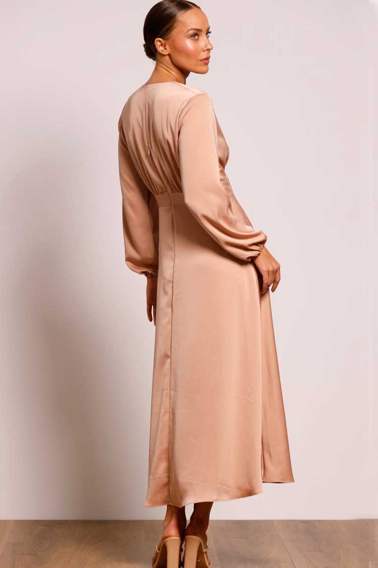 Cherish Tie Midi Dress in Hazelnut | FINAL SALE