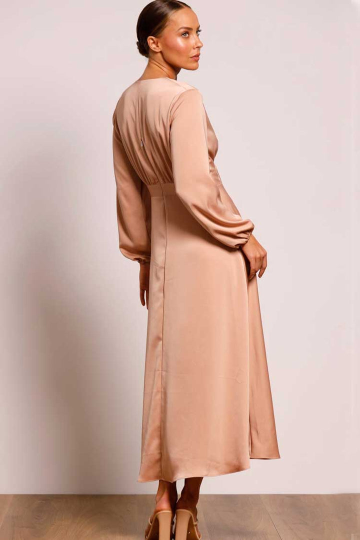 Cherish Tie Midi Dress in Hazelnut