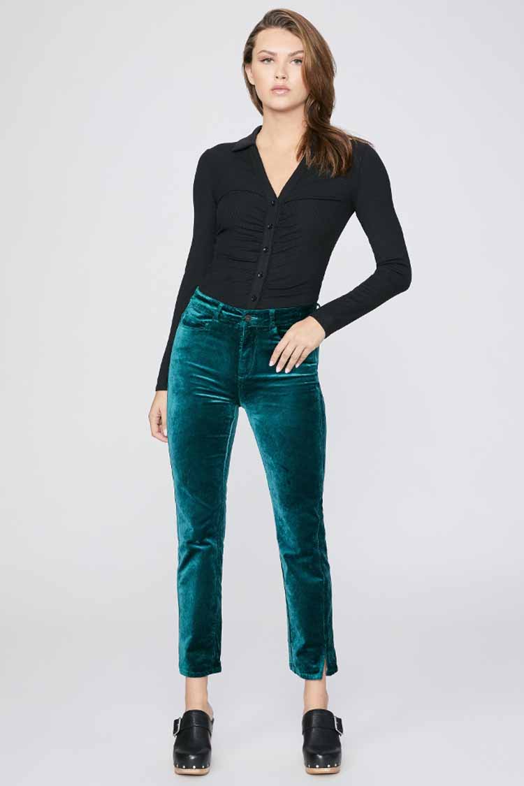 Cindy Velvet Pant w Twisted Seam in Midnight Cyan