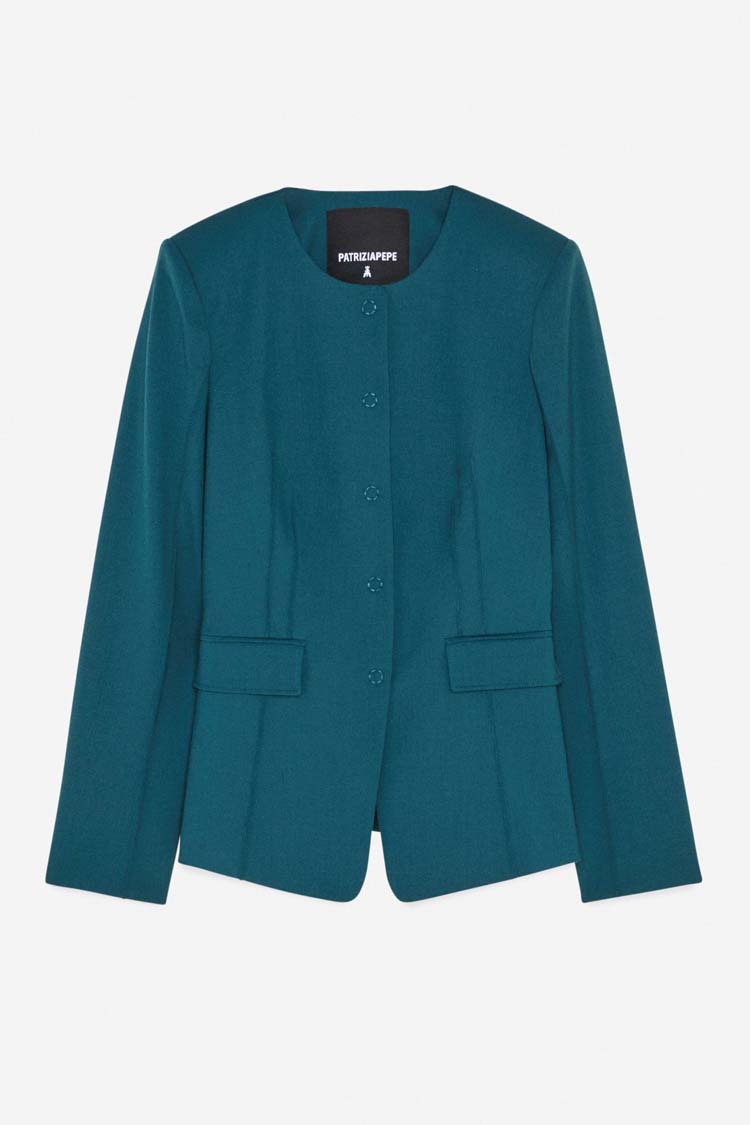 Crew Neck Short Blazer in Teal | FINAL SALE