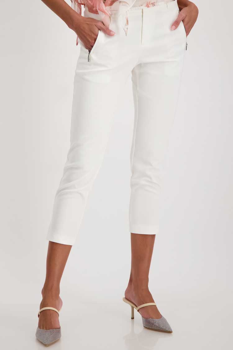 Cropped Chino w Zippers in White