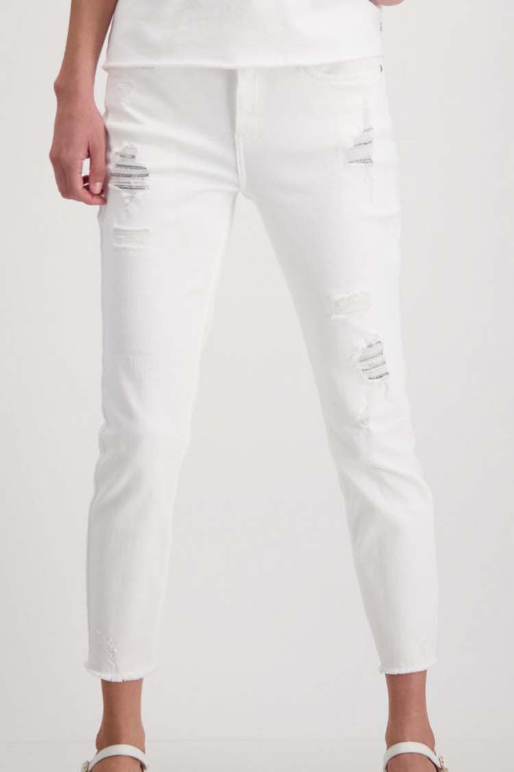 Cropped Destroyed Look Jeans in White