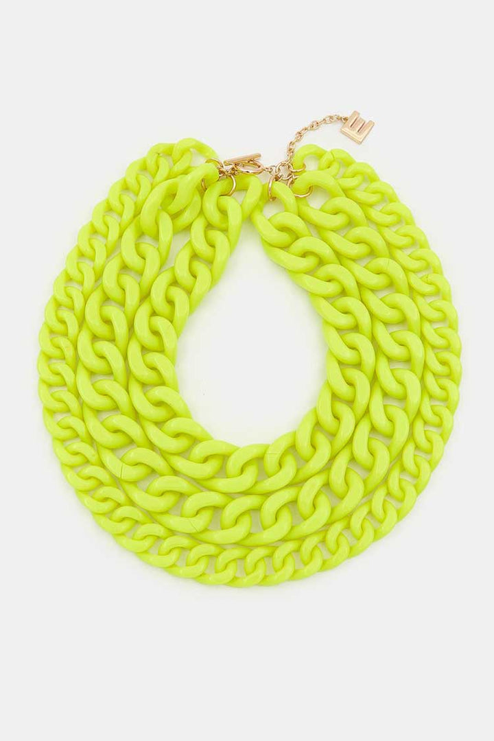 Demoral Layered Chain Necklace in Neon Yellow