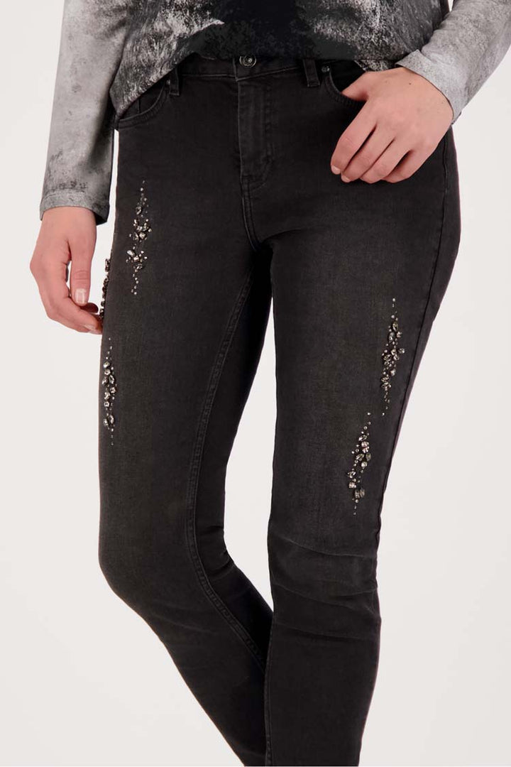 Distressed Jeans w Rhinestones in Dark Grey