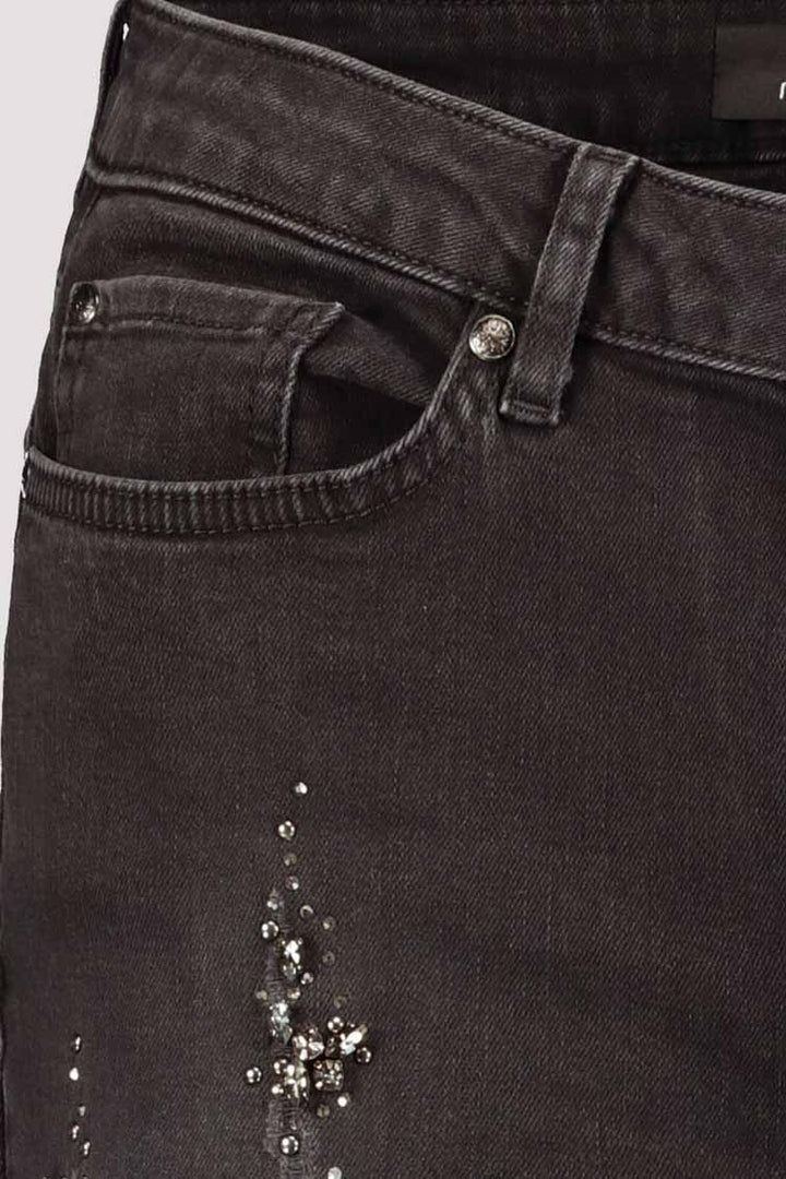 Distressed Jeans w Rhinestones in Dark Grey