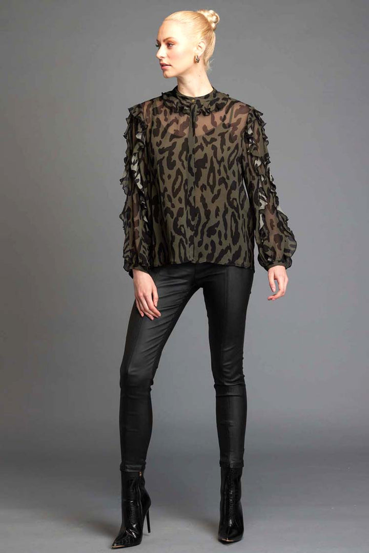 Dreaming Frill Sleeve Top in Khaki