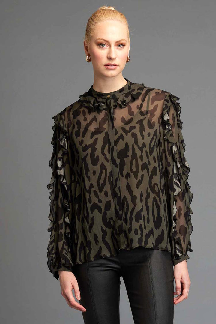 Dreaming Frill Sleeve Top in Khaki