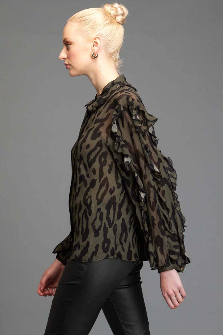 Dreaming Frill Sleeve Top in Khaki