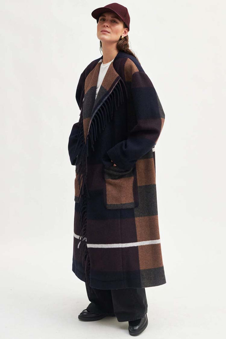 Essi Check Coat in Deep Mahogany | FINAL SALE