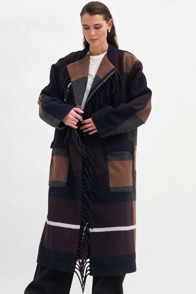 Essi Check Coat in Deep Mahogany | FINAL SALE