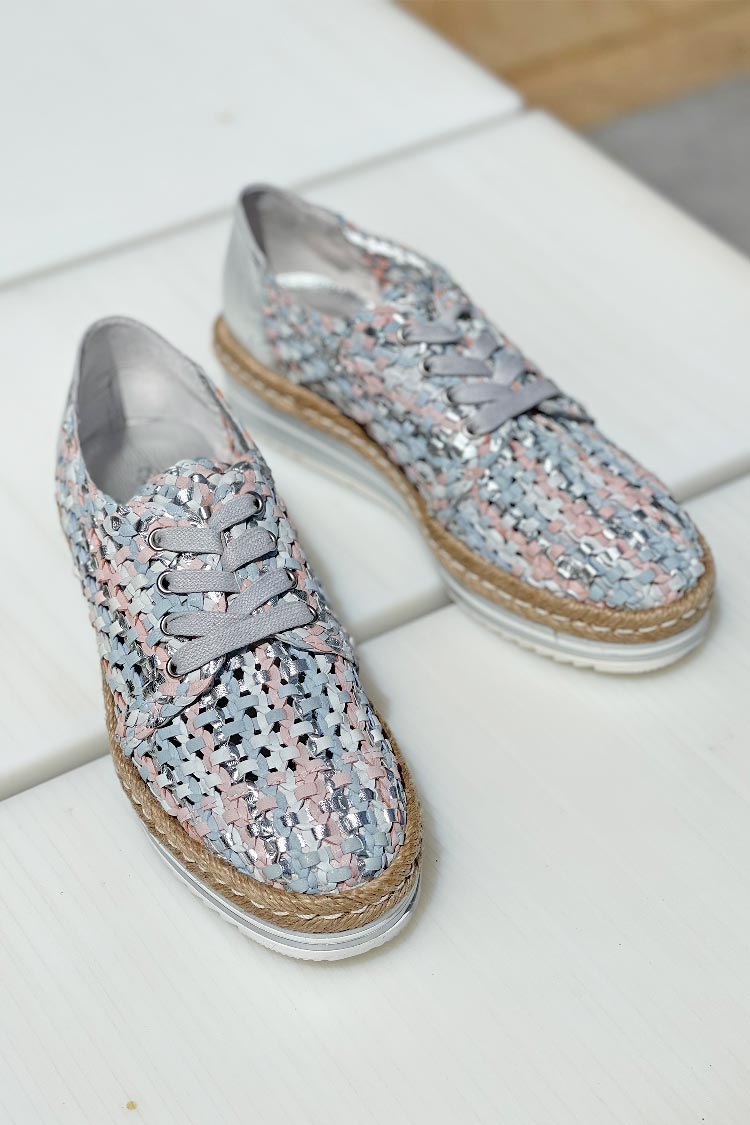 Evert Woven Flats in Silver