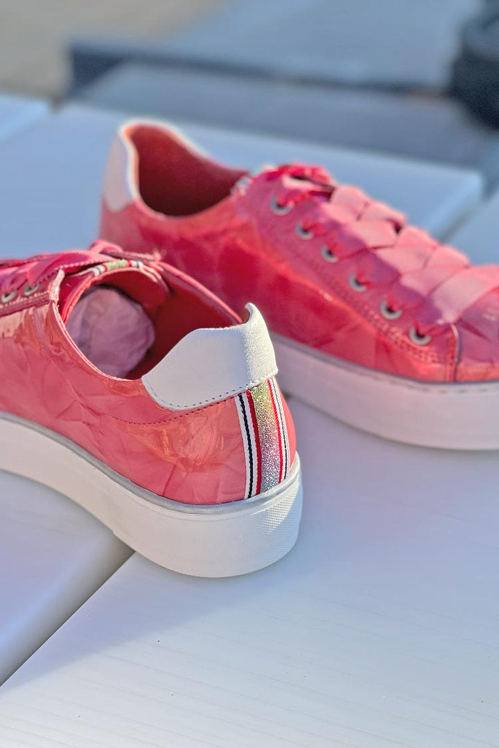 Finni Shrunken Patent Sneaker in Coral