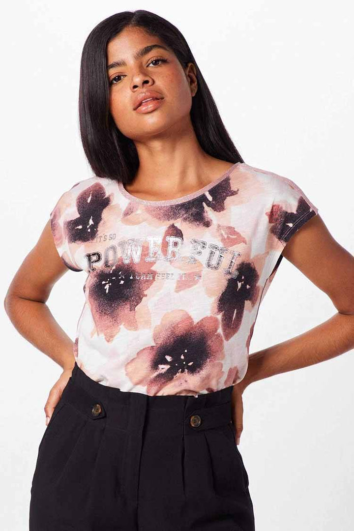 Floral Print T-shirt in Blush Tops Monari 