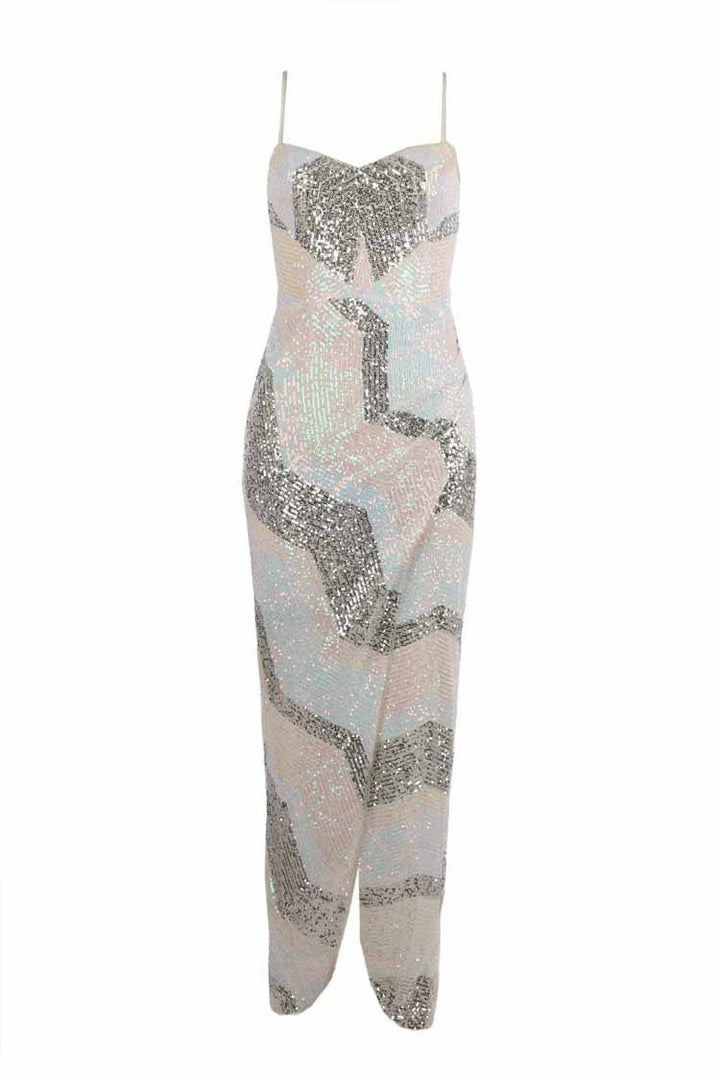Isabella Sequin Drape Maxi in Chevron Dresses Bariano 