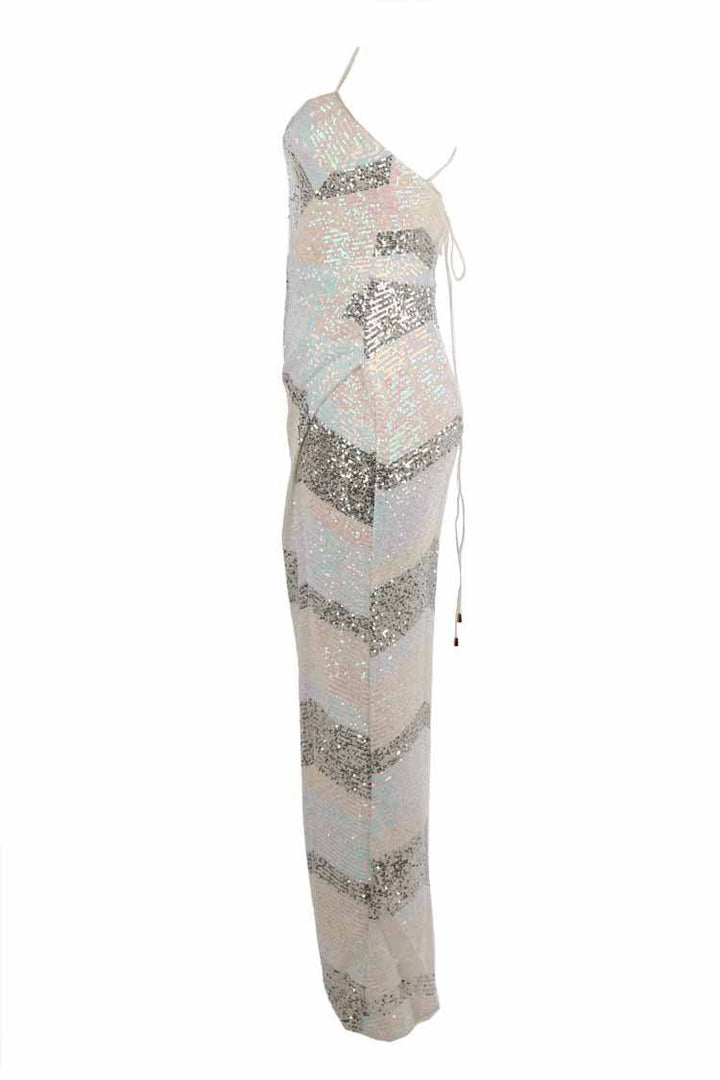 Isabella Sequin Drape Maxi in Chevron Dresses Bariano 